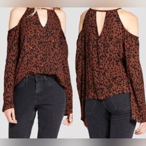 Mossimo Cold Shoulder Leopard Print Bell Sleeve Blouse